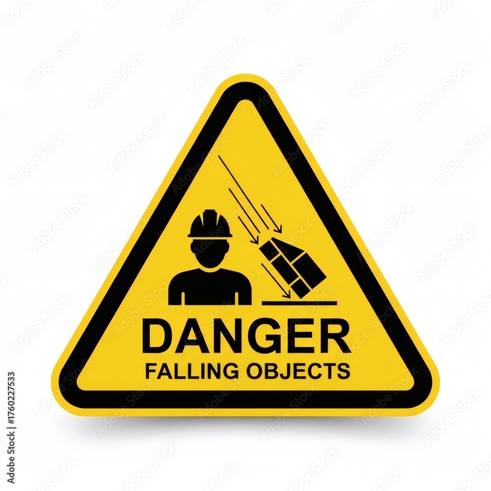 Obraz premium Falling objects danger sign to promote construction site safety awareness and hazard prevention for workplace accident reduction with caution and warning