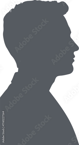 Dark grey man's head and shoulders side profile illustration.