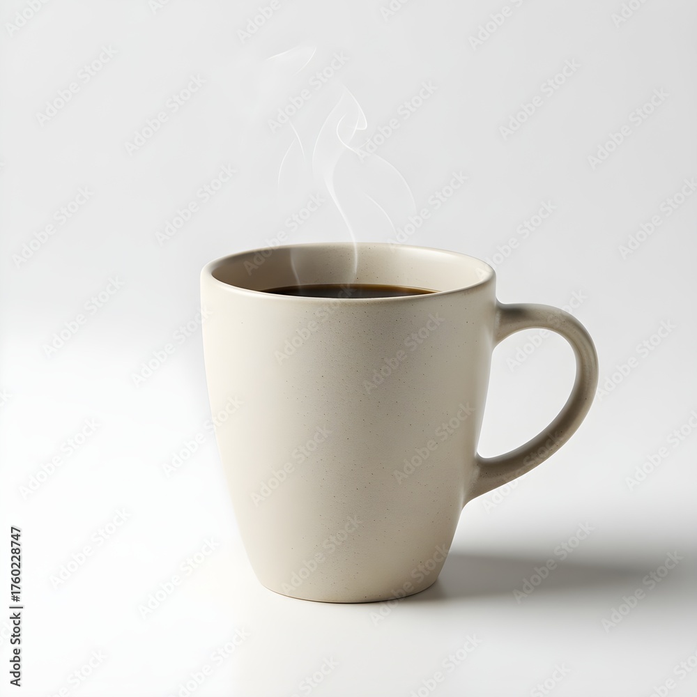 Fototapeta premium Warm ceramic coffee cup with soft steam rising, isolated on white background, perfect for café branding, posters, or cozy lifestyle projects