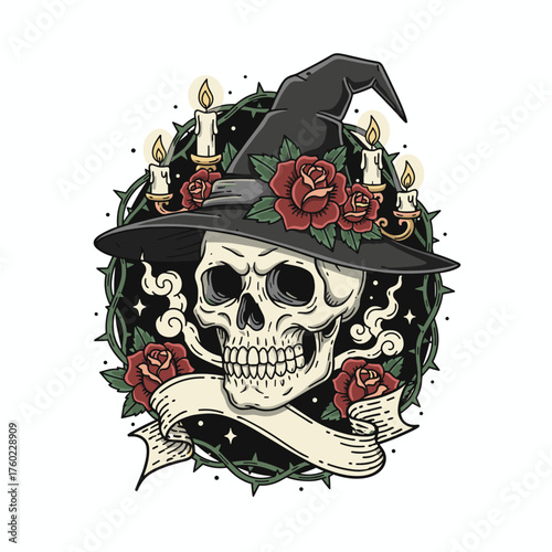 Pirate skull and crossbones vector illustration with horror gothic design