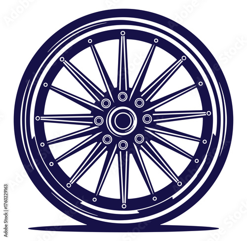 Detailed vector illustration of a motorcycle wheel with blue and white color combination