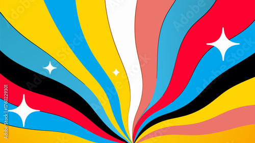 Retro 70s Abstract Wavy Sky Background with Sparkles