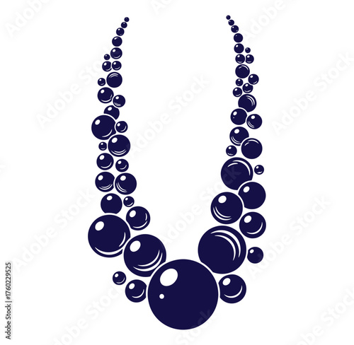 Elegant abstract illustration of a necklace created with dark blue circular shapes on white background