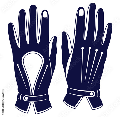 Elegant blue leather gloves illustration perfect for fashion and equestrian designs