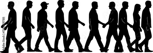 Diverse Community People Silhouettes Walking Together, Inclusion Vector