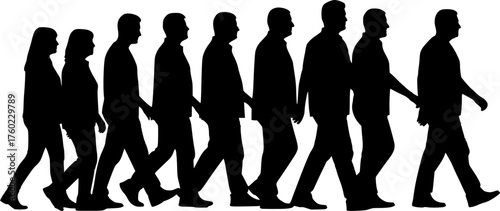 Diverse Community People Silhouettes Walking Together, Inclusion Vector