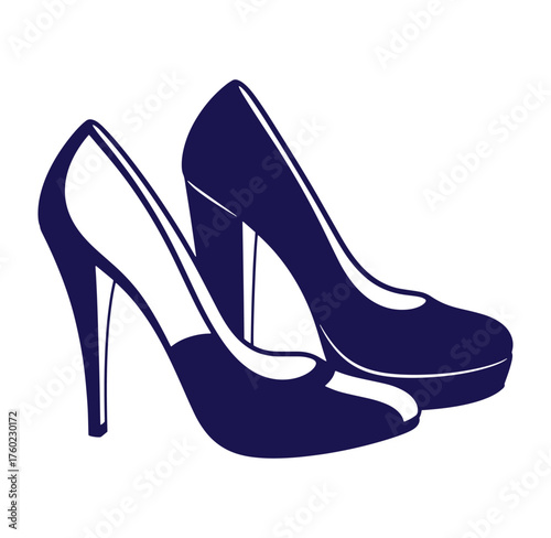 Elegant dark blue stiletto high heel shoes isolated on a bright white background