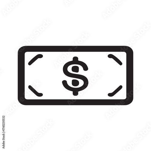 Black dollar currency symbol centered within a rectangular rounded white background