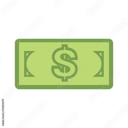 Light green rectangle shows a dollar sign centered on a white background