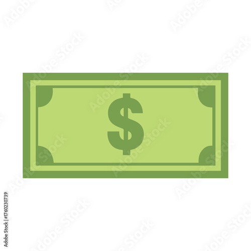 Light green rectangular currency note with dollar sign sits on a white background