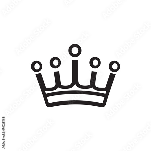 Minimalist black crown with spherical points conveys royalty against white background