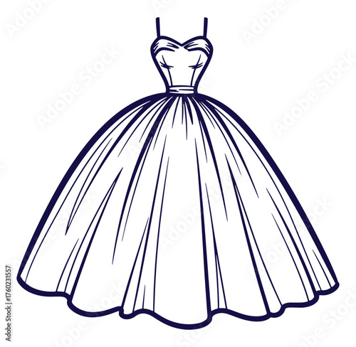 Elegant vector illustration of a classic ball gown suitable for invitations and designs