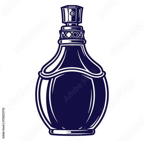 Elegant vector illustration of a classic perfume bottle with minimalistic design elements