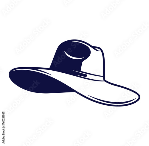 Elegant vector illustration of a wide brimmed hat in a stylish navy blue and white design