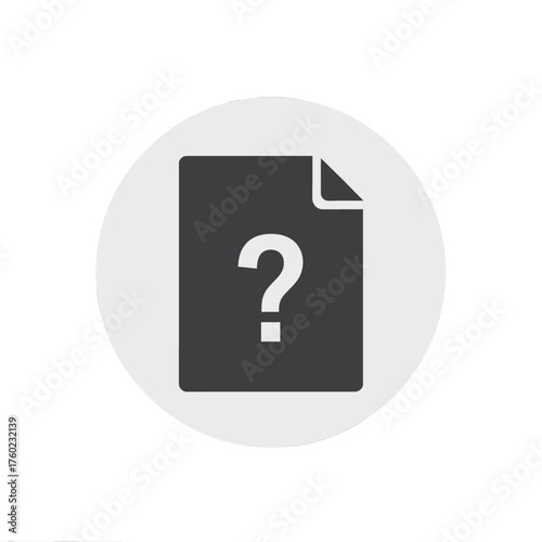 A minimalist flat icon depicting a document with a question mark, symbolizing help, support, queries, and unknown file information