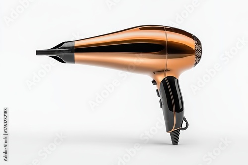 A hair dryer with a shiny copper finish