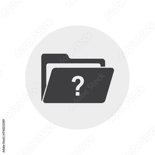 Simple grey icon of a folder containing a question mark, illustrating the concept of unknown information, help, or a file query