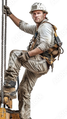 A man climbing on a rope