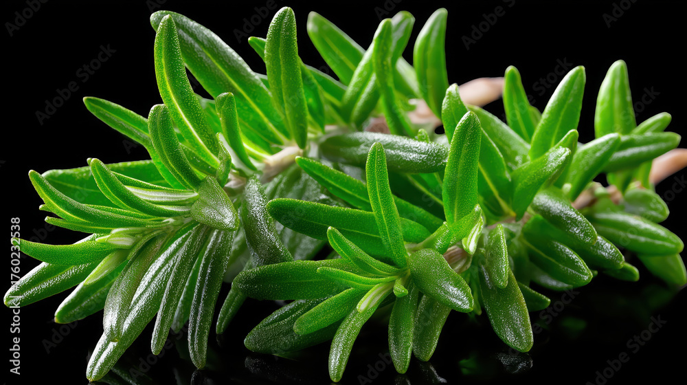 Fototapeta premium Fresh rosemary sprigs with vibrant green leaves, showcasing their aromatic and culinary appeal, perfect for enhancing dishes and garnishing