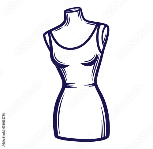 Illustrated hand drawn fashion dressmaker mannequin or dress form for clothing design