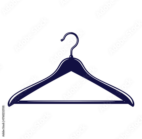 Minimalist dark blue clothing hanger isolated on white background for fashion concepts