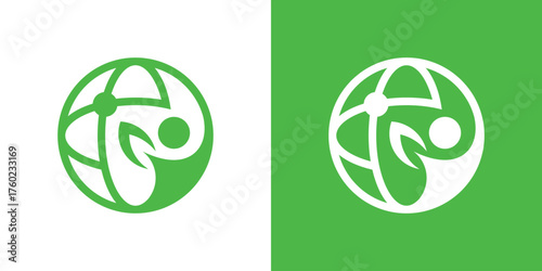 A minimalist logo combining a person and globe, symbolizing global care, unity, and compassion.