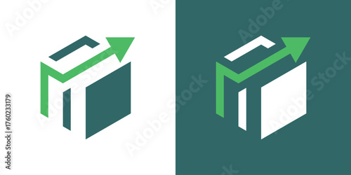 A modern logo combining a box and arrow, symbolizing logistics, delivery, and fast movement.