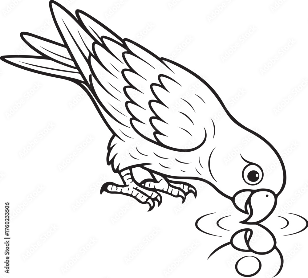 Obraz premium parrot_drinking_water_reflection_vector.eps