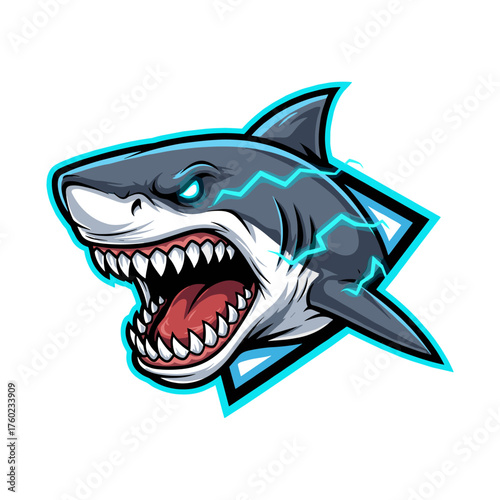 Angry shark cartoon vector illustration isolated on white background