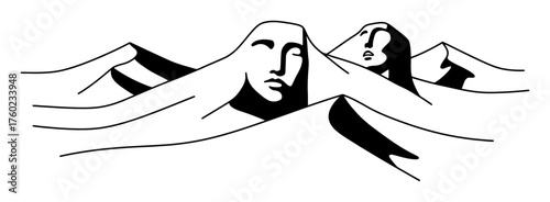 Minimalist Desert Dunes Forming Human Faces Vector Art - Clean Lines, High Contrast