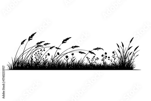 Vector wind field scene icon group meadow horizon prairie bending grass
