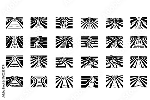 Grid icon irrigation wavy rice geometry terrace icons streams vector pair field
