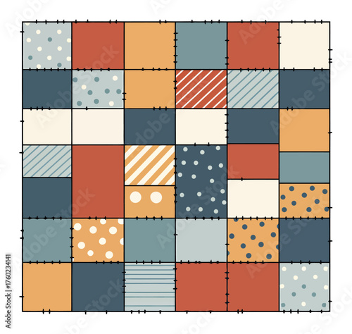 Simple Folk Art Patchwork Quilt Vector Mosaic - Clean Minimalist Textile Pattern