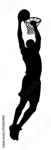 Minimalist Vector Basketball Dunk Silhouette - Aerial Slam Power