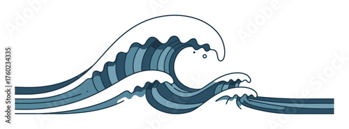 Minimalist Tsunami Wave Overlap Vector Art, Clean Lines, High Contrast Design