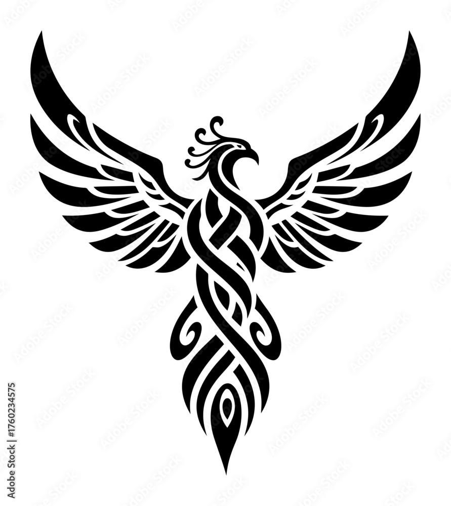 Obraz premium Minimalist Phoenix Vector Art - Flowing Ribbons, Clean Lines, High Contrast