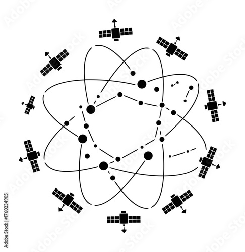 Minimalist Satellite Mandala Vector Art | Orbiting Space Orbit Design