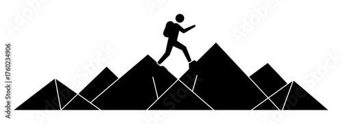Minimalist Vector of Person Climbing Geometric Mountains: Clean Lines, High Contrast