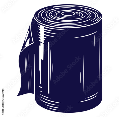 Vector illustration of a roll of heavy duty dark blue trash bags for waste disposal