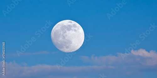 a full moon in the night sky, clear blue sky