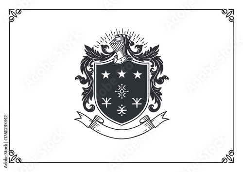 Vintage Heraldic Shield Crest - Minimalist Vector Coat of Arms Emblem