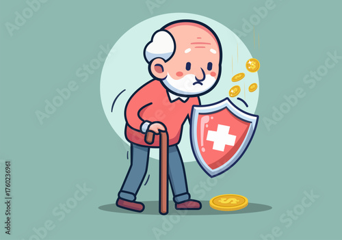 Illustration of senior citizen insurance in old age