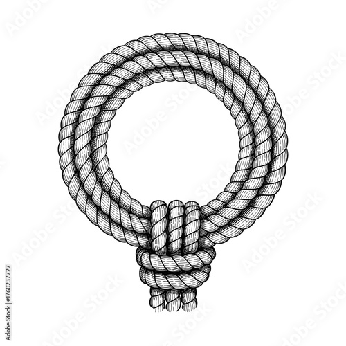 Vintage Nautical Rope Knot Circle Illustration in Hand Drawn Engraving Style