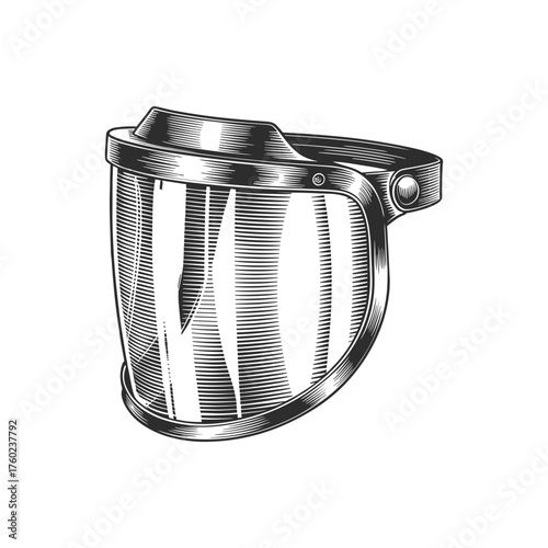 Vintage Hand Drawn Face Shield Illustration | Protective Safety Visor Sketch | Industrial Equipment Art