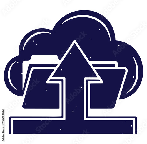 Cloud data uploading concept with arrow and folders vector illustration for digital storage.