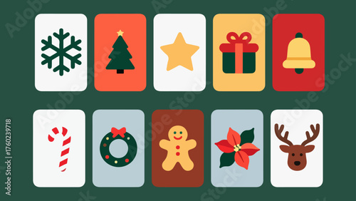 Mistletoe Market Christmas Icon Set — Snowflake, Tree, Star, Gift, Bell, Candy Cane, Wreath, Gingerbread, Poinsettia & Reindeer