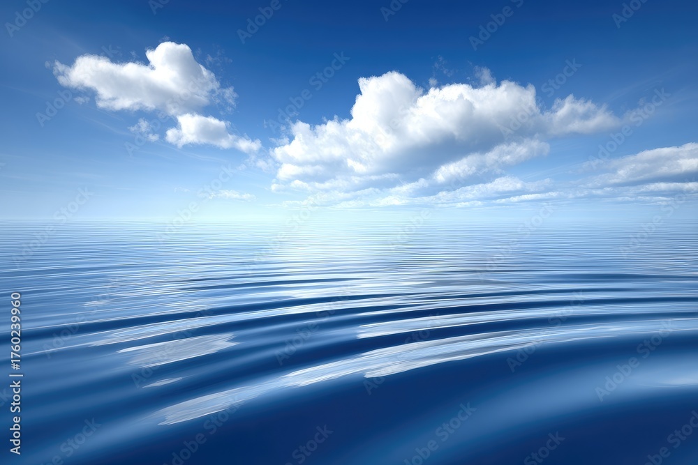 Obraz premium Calm ocean, bright sky, fluffy clouds