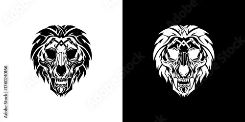 Illustration of a lion's head in black and white