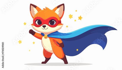 Superhero Fox A Cartoon Illustration of a Brave and Mighty Animal Ready for Adventure with Cape and Mask