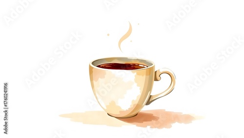 A cozy coffee cup painted in watercolor, minimal and aesthetic with visible brush strokes and vivid pigment edges